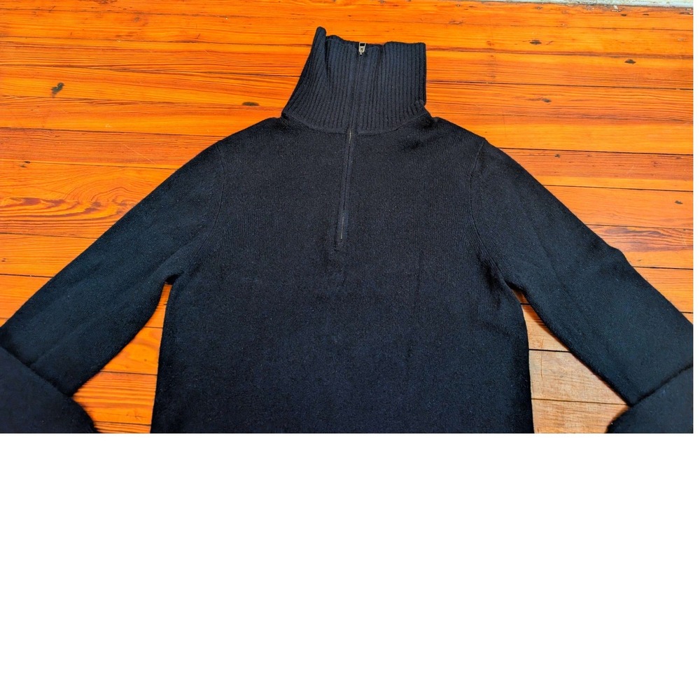 Burberry Brit Mens Navy Blue Quarter Zip Sweater Nova Check Elbow Patches Large - Picture 2 of 7